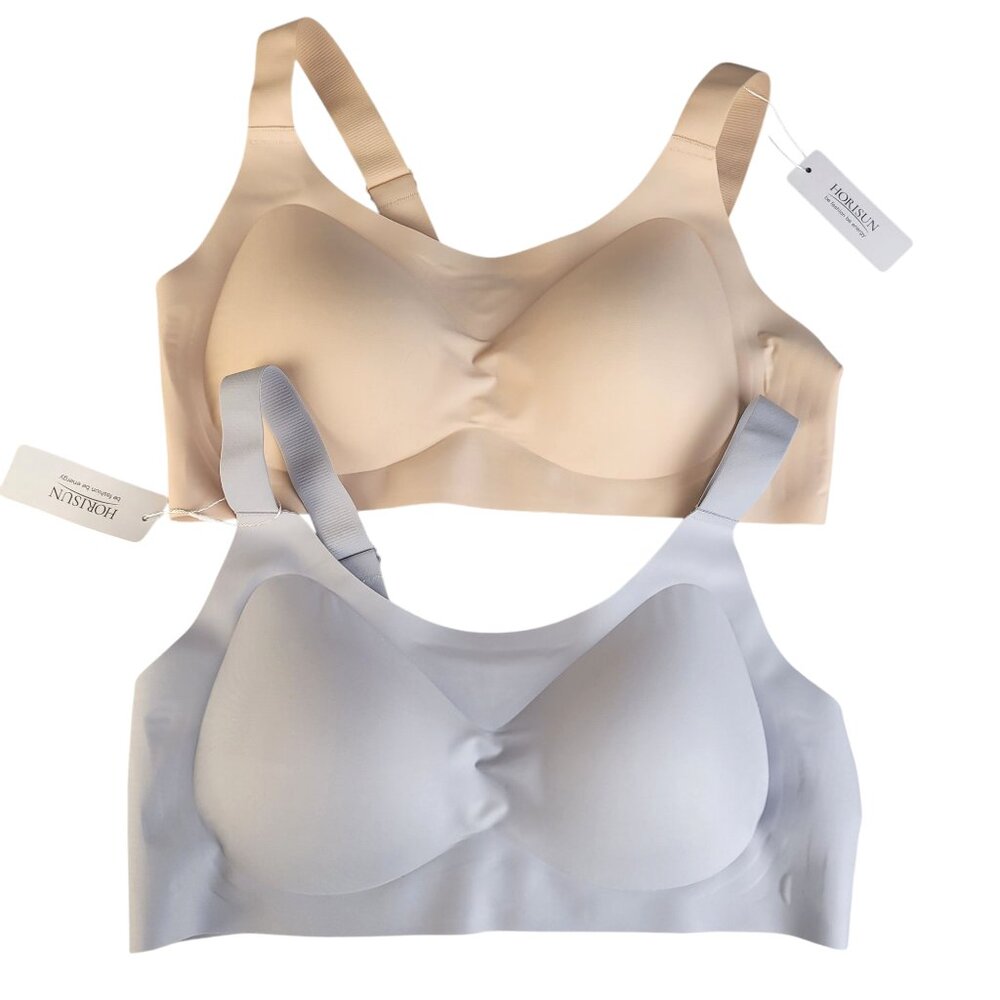 HORISUN T-Shirt Bra Women's XXXL Wireless Full Coverage Support Set-2 Beige Grey